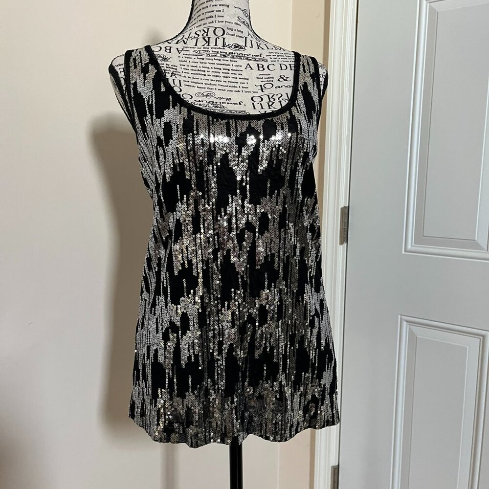 Calvin Klein Black Tank Top w/ Silver Sequins, Size S